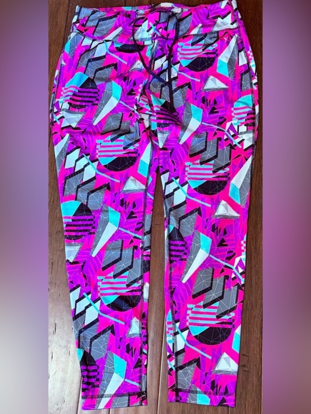 Danskin Geometric Athletic Leggings in Pink & Blue Size Large